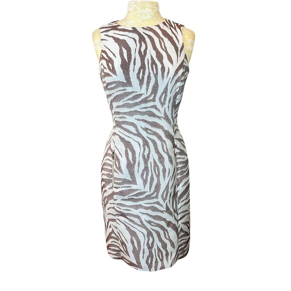 Anne Klein Sleeveless Brown & White Zebra Print Lined Sheath Dress Size 8 - Picture 1 of 11